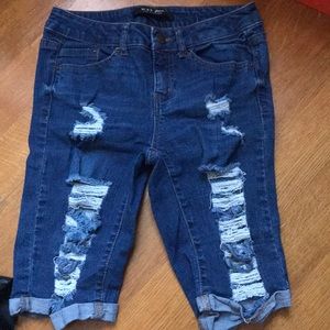 To the knee jean shorts